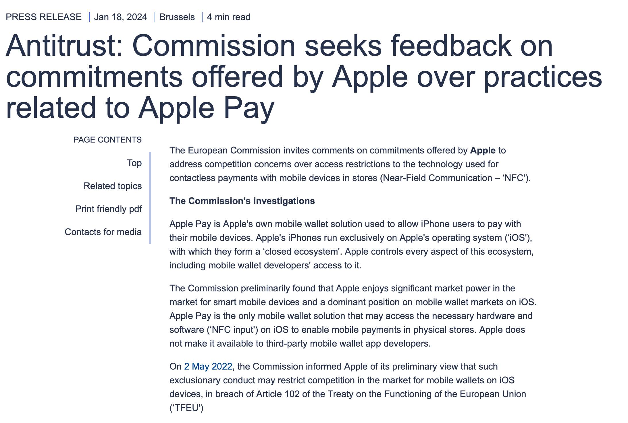 EU Commission Receives Apple Commitments