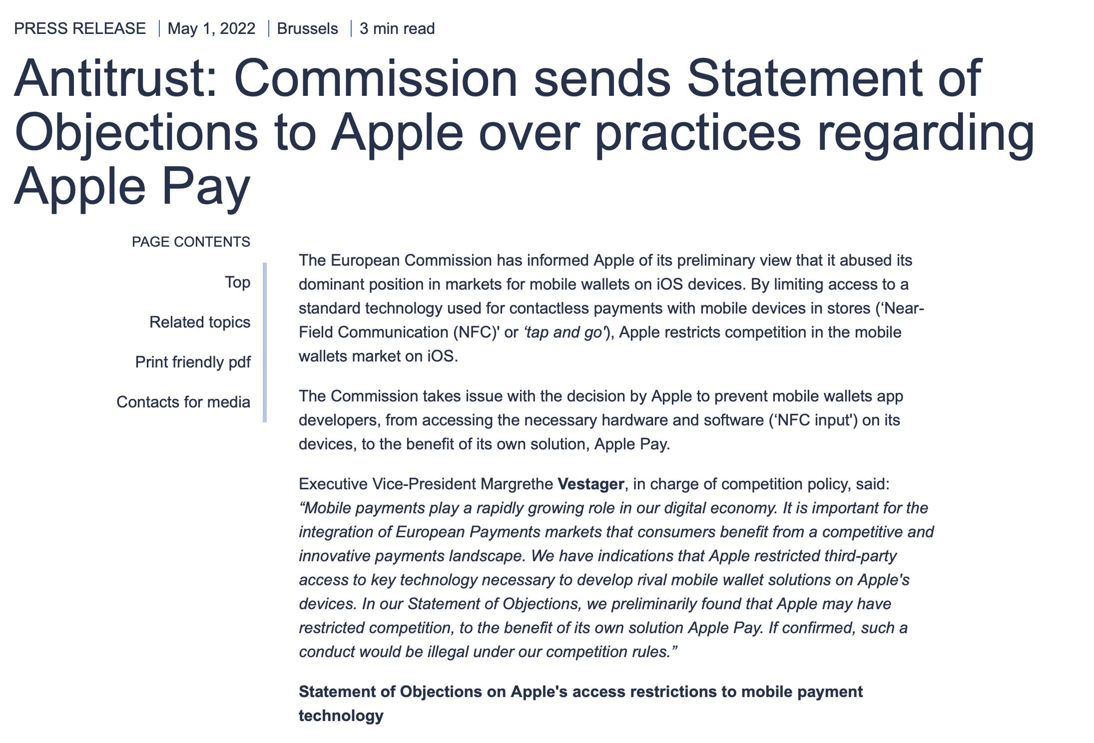 EU Commission Statement of Objections